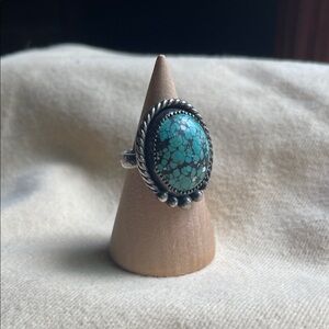 Sterling Silver Vintage Handmade .925 Tibetan Turquoise Silver Ring Size 5